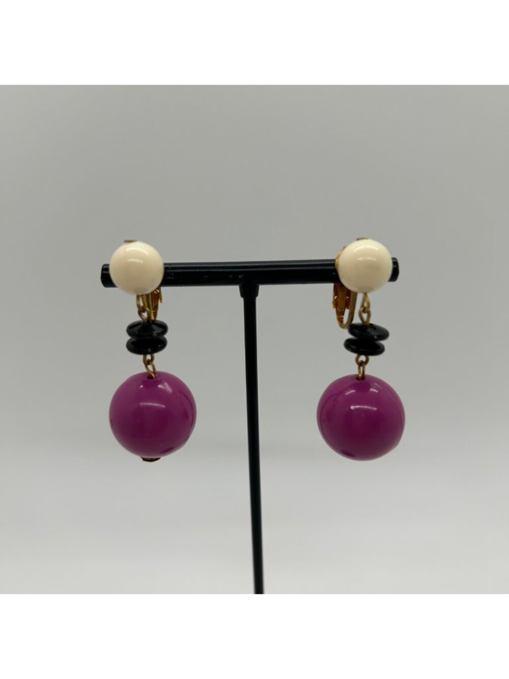 Vintage 1960s Dangle Earrings Clip-On Acrylic Pink White & Black Mod Design